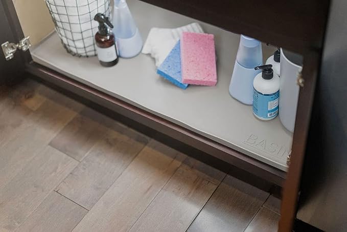 BASIN - Under Sink Mats for Kitchen Waterproof - The Original Silicone Under Sink Liner Drip Tray - Designed in USA - Sink Cabinet Protector for Water Drips, Leaks, Spills - 28"x22" Taupe