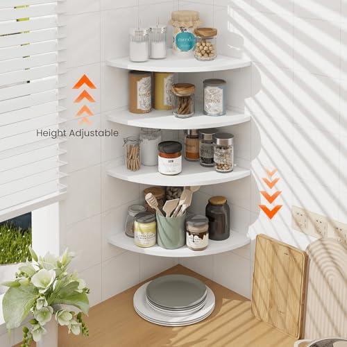 Homode Corner Floating Shelves, Set of 4 Round Corner Shelf Wall Mount with Cord Hole, 12 Inch Wood Curved Corner Hangin