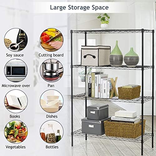 Dkeli 4-Shelf Adjustable Heavy Duty Metal Storage Shelving, 250 Capacity Per Shelf, 36" X 14" X 54" Wire Shelving Unit R