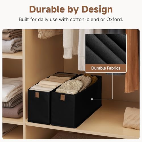 StorageWorks Narrow Storage Bins for Closet Shelves, Black, 2-Pack