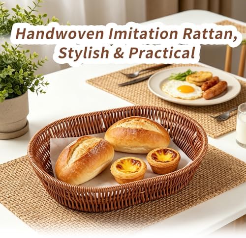 Set of 3 Oval Imitation Rattan Storage Baskets, Dark Brown, 11 x 8 x 2.6 in