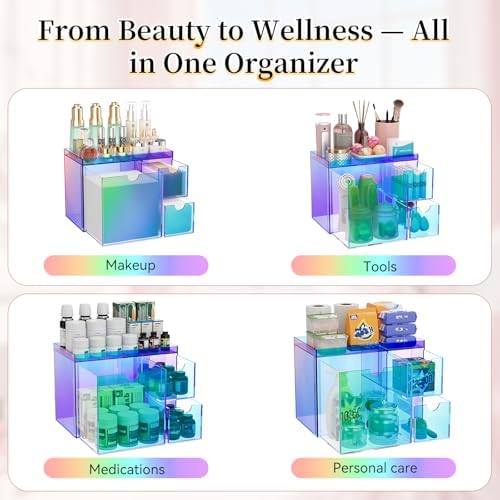 Youdepot Iridescent Acrylic Face Towel Holder with 3 Drawers