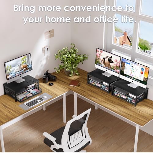 OPNICE Computer Monitor Stand Riser, Desk Organizer with Drawer, Printer & Laptop Stand, Office Desk Accessories & Works