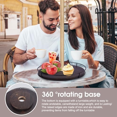 12" Lazy Susan with Umbrella Hole for Outdoor Patio Table - 360° Rotation Iron Turntable Organizer for Beach Umbrellas P