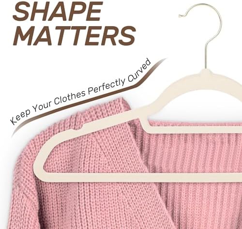 Velvet Hangers 30 Pack with Gold Hooks, Non-Slip Felt Clothes Hangers Beige