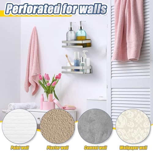 Lallisa 2 Pieces Stainless Steel Shelf Bathroom Shower Floating Shelves Wall Mounted Shower Caddy Basket Shelf Storage O
