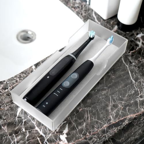 2 Pack Electric Toothbrush Holder with Diatomite Drying Stone, Bathroom Drawer Organizer for Toothbrush Tray, Acrylic Dr