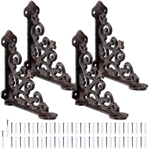 Blulu 4 Pack Decorative Shelf Brackets, Vintage Cast Iron Brackets