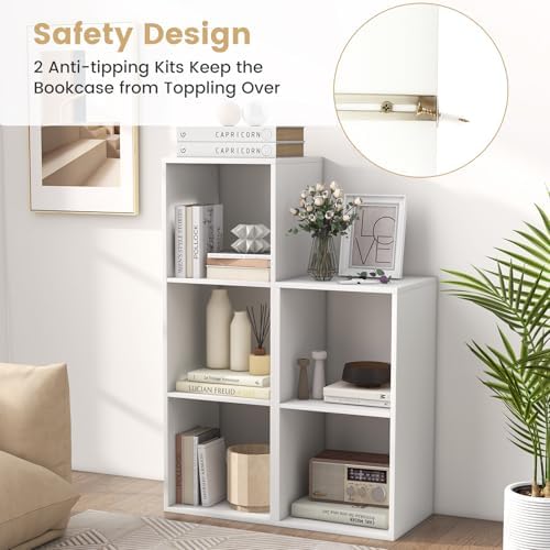2 Cube Storage Organizer Set of 2, 2 Tier Floor Standing Bookcase, Small Bookshelf for Small Spaces, Wooden Open Display