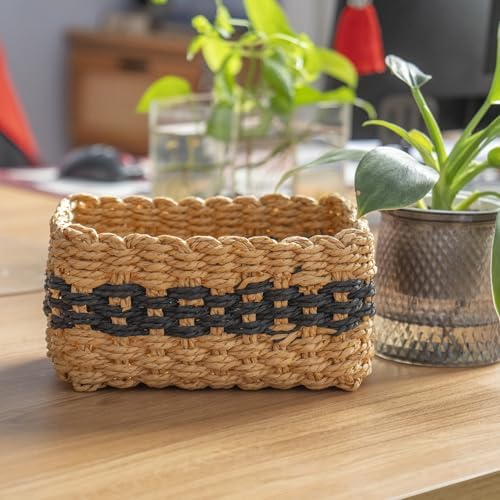 Small baskets for Organizing,Cute woven Storage basket with recycled paper rope for Shelves Bathroom,Little decorative b