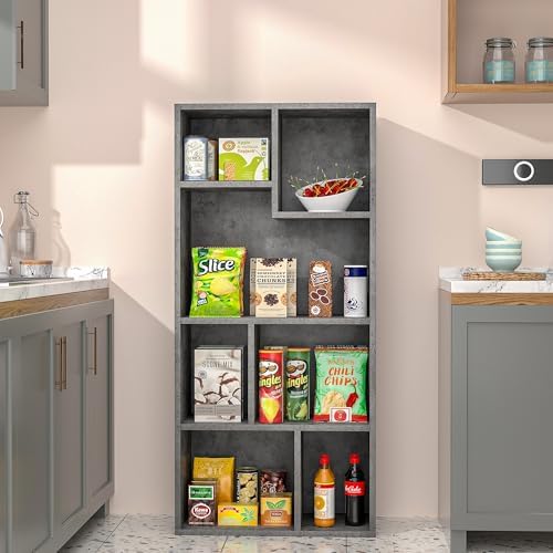 VECELO Wide Kids Staggered 7-Cube Bookshelf,Extra Large Freestanding Open Storage Organizer with Multi-Size Compartments