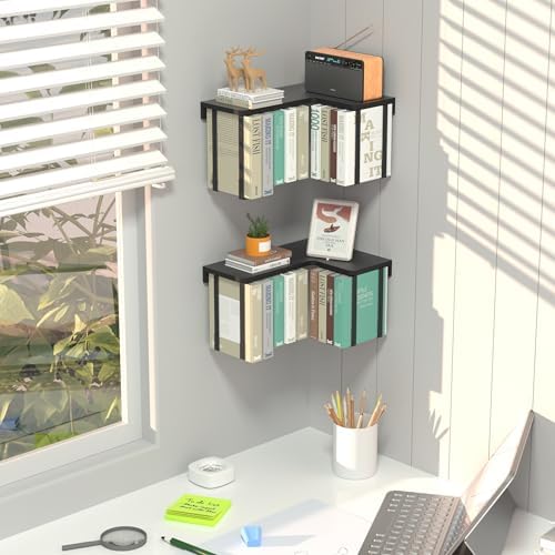 L-Shaped Corner Floating Shelves Set of 2, Floating Book Shelves for Wall