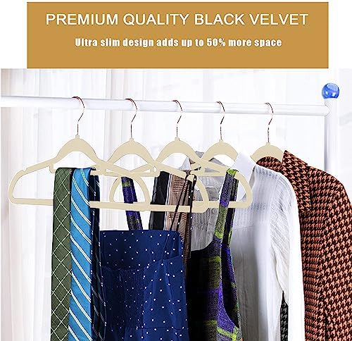GVTECH Premium Velvet Hangers, [50 Pack] Non Slip and Heavy Duty Velvet Suit Hangers (45cm) with Tie Bar, 360° Swivel Hooks, Sturdy to Hold Jumper, Pullovers, Jackets & Hoodies (50 Pack, Ivory)