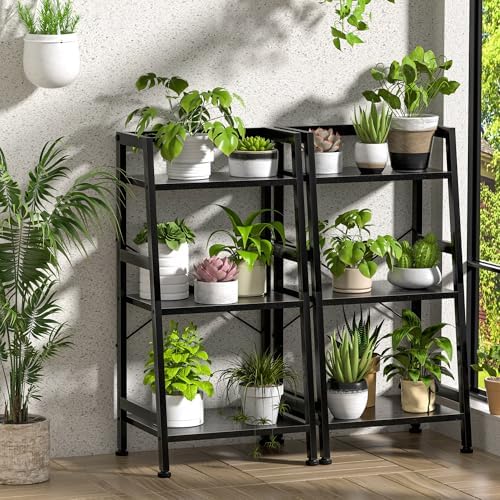3-Tier Bookshelf, Ladder Shelf, Stand up Shelves, Industrial Bookcase with Steel Frame, Metal Small Bookcase, for Living