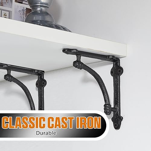 Gisafai 10 Pcs Decorative Shelf Brackets 5.5 Inch Cast Iron Shelf Brackets