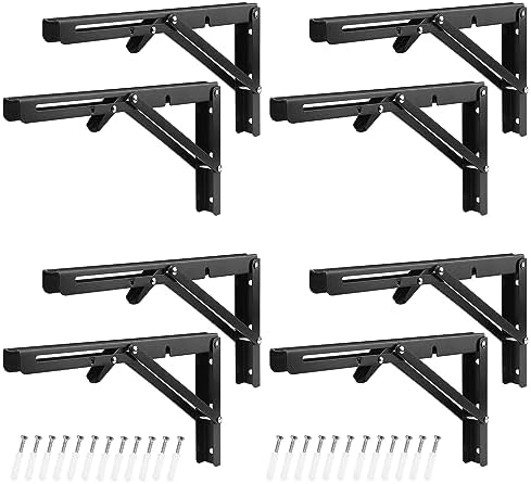 4 Pairs 8 PCS 12 Inch Folding Shelf Brackets,Metal Collapsible Shelf Bracket for Bench Table, Heavy Duty Shelf Bracket W