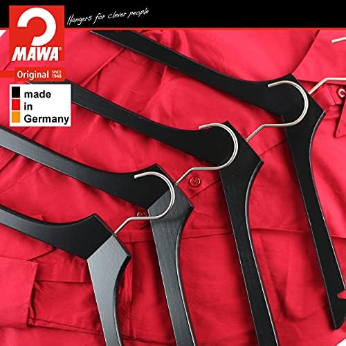 MAWA by Reston Lloyd, European Wooden Hanger, Beech Wood Straight Hanger with Shoulder Notches, Rotating Chrome Hook, Bl