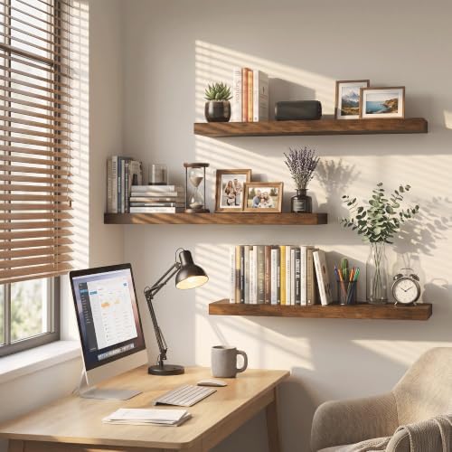 Floating Shelves 30 Inch, Wall Mounted Wood Shelf Set of 3, 8" Deep Shelf