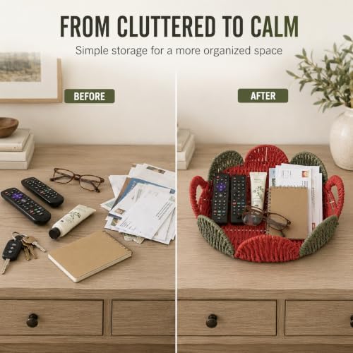 Round Boho Decor Storage Basket,Handmade Paper Rope Basket,Kit