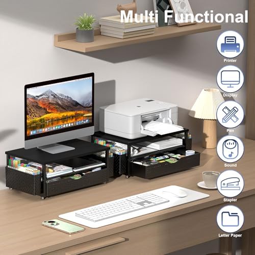 Spacrea Computer Monitor Stand with Drawer and 2 Pen Holders, Black