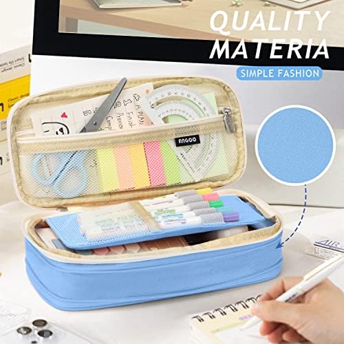 KPX Big Capacity Pencil Pen Case Bag with Zipper Office College School Storage Large Capacity Bag Pouch Holder Box Organizer Colorful (Light Blue)