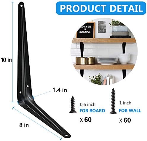 20 Pack Shelf Brackets 10 Inch, Heavy Duty Black Metal Floating Shelf Bracket, Rustic Farmhouse Decorative Iron L Bracke