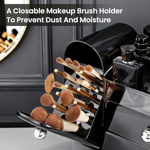 Makeup Organizer Countertop with Makeup Brush Holder,Black