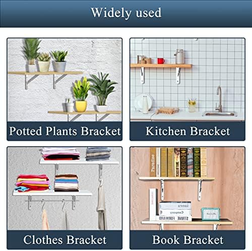 Solid Shelf Brackets 8 Inch, L Brackets Heavy Duty, Stainless Steel Angle Bracket, Max Load 440lbs, Pack of 2 (Silver)
