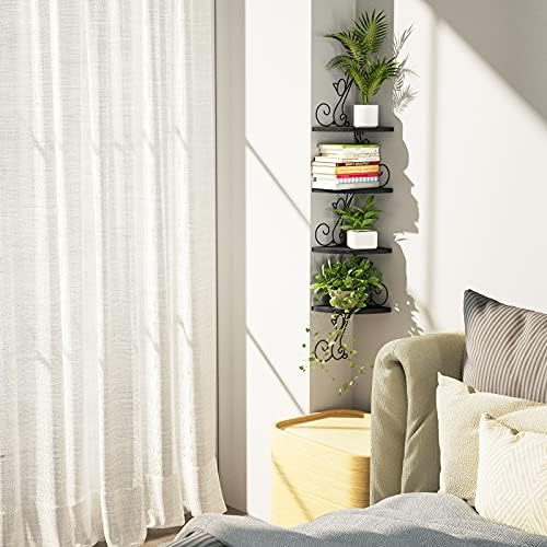 Alsonerbay 4-Tier Cat Shaped Corner Floating Shelf Wall Mount, Black