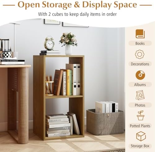 Tangkula 2-Cube Bookcase, 3-Tier Bookshelf with Open Compartments, Freestanding Cube Storage Organizer with Anti-Topplin