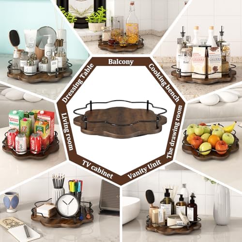 12" Lazy Susan Turntable Organizer,Round Wooden Lazy Susan Organization and Rotating Spice Rack for Dining Table,Pantry,