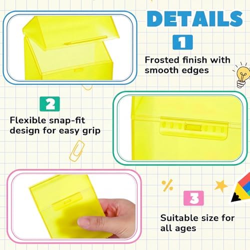 Clabby 4 Pcs Clear Plastic Crayon Boxes Hold 24 Count, Yellow
