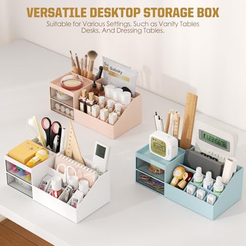 Subsky Makeup Organizer with Drawers, Easy Storage for Lipstick Brushes Eyeshadow Nail Polish, Multifunction Desk Organi