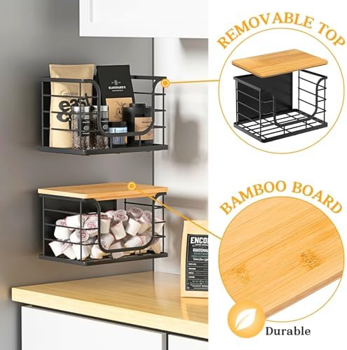 Ofiray-home Magnetic Shelf for Fridge Trash Bag Storage, 1 Pack Stackable Garbage Bag Holder with Bamboo Lid, Magnetic S
