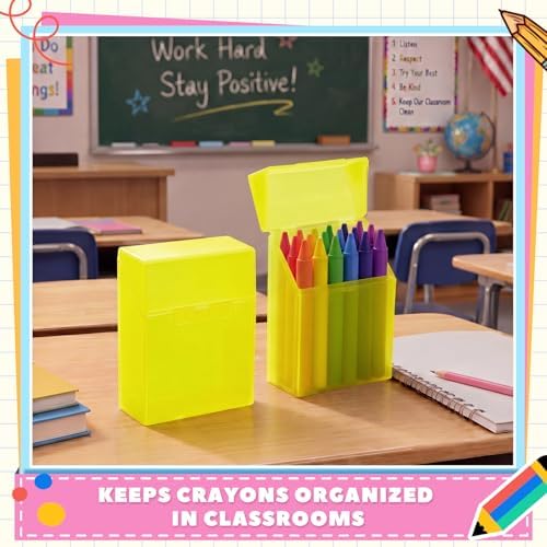 Clabby 4 Pcs Clear Plastic Crayon Boxes Hold 24 Count, Yellow