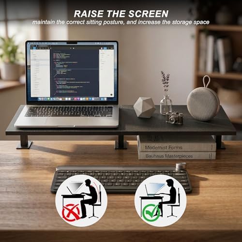 30-Inch Desktop Clamp-on Shelf & Monitor Riser, 2-in-1 Reversible Design – Fits Either Side of Desk, C-Clamp for Stabili
