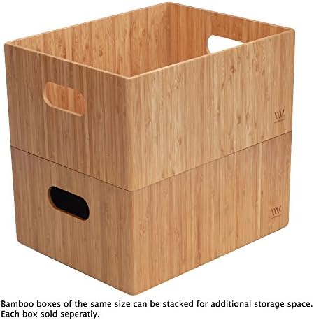 MobileVision Bamboo Storage Box, 14”x11”x 6.5”, Durable Bin w/ Handles, Stackable - For Toys Bedding Clothes Baby Essent