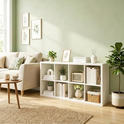 8 Cube Storage Organizer Shelf, White, 13 inch