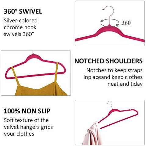 VECELO Premium Velvet Clothes Hangers Suit Heavy Duty (25 Pack)-Non Slip & Space-Saving with 6 Finger Clips & Tie Rack Excellent for Men and Women，Rose