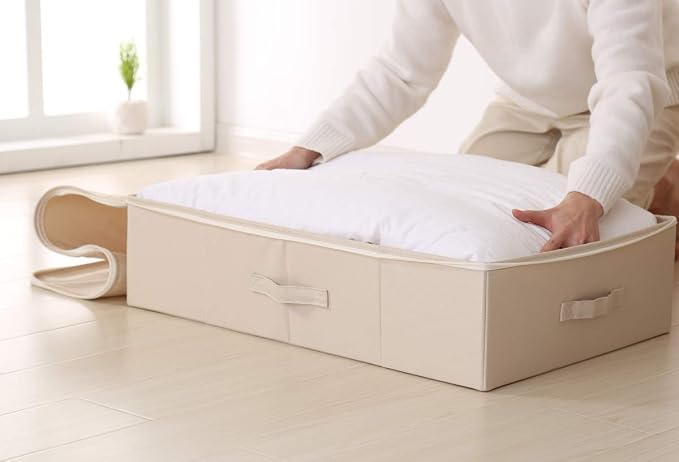 iwill CREATE PRO Pack of 2, Collapsible Rigid Storage Baskets for Underbed Organizer, Good for Clothing, Shoes, Bedding in Wardrobe, College Dormitory, Apartment Shelves Use, Beige