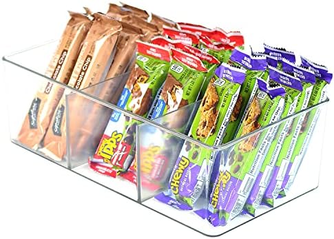 Youngever 2 Pack Clear Plastic Packet Storage Organizer 11" x 6" x 3.5", 3 Divided Sections Pantry Organizer, Holder for