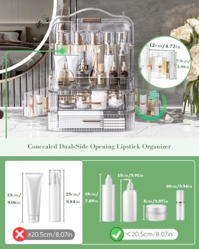 LINFIDITE Cosmetics Storage Box Transparent Lid Large Makeup Organizer Box Drawers Portable Handle Waterproof Dustproof 