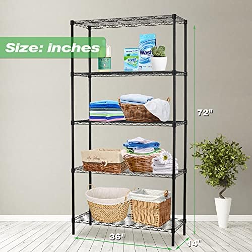 HCY 5-Tier Storage Shelf Heavy Duty Shelving Unit NSF Height Adjustable Metal Storage Rack for Laundry Bathroom Kitchen 