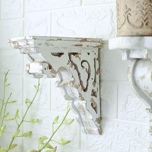 BIG FORTUNE Set of 2 Corbels for Shelves Wood Corbels Decorative L7.2X W3.1x H7.8 Inches Shelf Brackets Wooden Vintage S