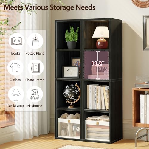 ALISENED 45.6" Tall Narrow Bookshelf,4 Shelf Wooden Corner Bookcase,Modern Skinny Cubes Storage Organizer Display Shelvi