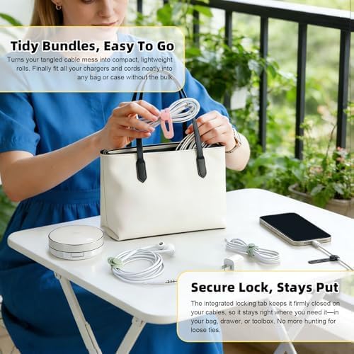 56Pcs Silicone Cable Ties Reusable, Multipurpose Cable Management Organizer, Adjustable Fastening Cable Straps with Locking Buckles, High Elasticity Cord Organizer, Travel Essentials