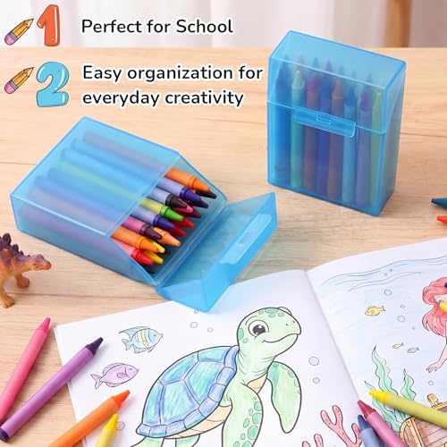 Clabby 2 Pcs Clear Plastic Crayon Boxes Hold 24 Count, Blue