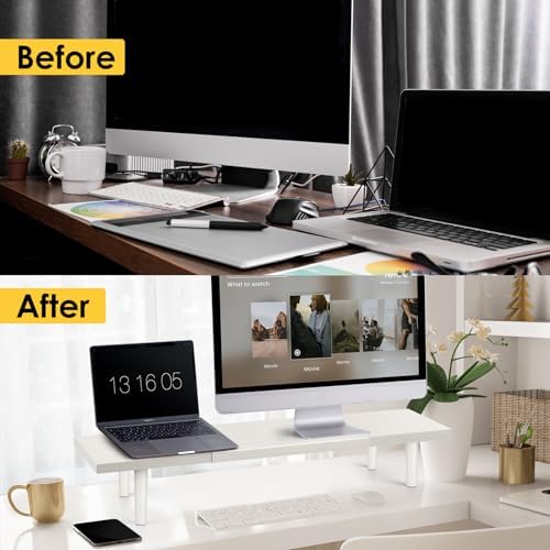 Across-Star Dual-Monitor-Stand-Riser-For-Desk Adjustable Length 32-40 Inch，Large Desktop Computer Monitor Riser For 2 Sc