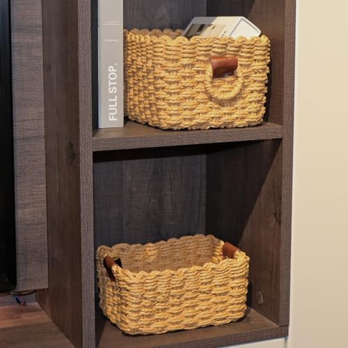 QINGTUHONE Woven Paper Rope Wicker Basket for Organizing(Set of 3,Desert)