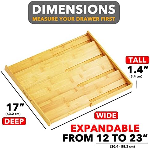 SpaceAid Bamboo Spice Drawer Organizer and Bamboo Drawer Dividers with Inserts and Labels, Kitchen Adjustable Drawer Org